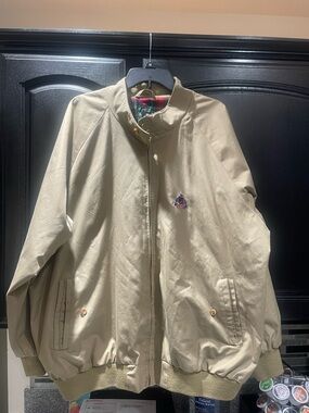 Vintage IZOD Bomber Jacket Mens XXL Beige Gab Ricky Canvas Throat Latch 80s 90s